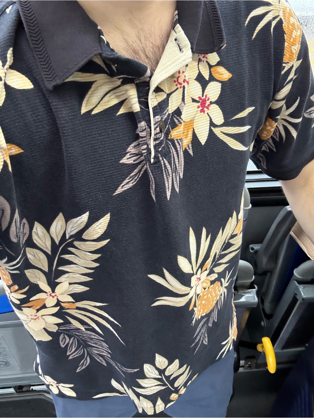 Hawaiian shirt Black Floral Short-Sleeve Polo Shirt - Cream & Tan Print